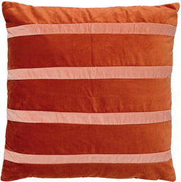 Dutch Decor PEMM - Kussenhoes velvet 45x45 cm - Potters Clay - oranje - roze streepjes - met rits - zonder binnenkussen