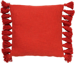 Dutch Decor RUBY - Kussenhoes 45x45 cm - 100% katoen - met flosjes - Aurora Red - rood - met rits - zonder binnenkussen