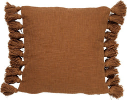 Dutch Decor RUBY - Kussenhoes 45x45 cm - 100% katoen - met flosjes - Tobacco Brown - bruin - met rits - zonder binnenkussen