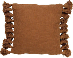 Dutch Decor RUBY - Sierkussen 45x45 cm - 100% katoen - met flosjes - Tobacco Brown - bruin - Inclusief binnenkussen