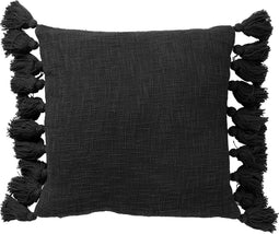 Dutch Decor RUBY - Sierkussen 45x45 cm - 100% katoen - met flosjes - Raven - zwart - Inclusief binnenkussen