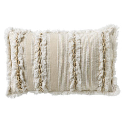 Dutch Decor - SORA - Kussenhoes 30x50 cm - met flosjes en schelpen - Natural - beige en wit