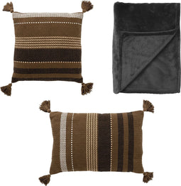 Dutch Decor VOORDEELSET FAR FAR AWAY - Set van 2 kussens en 1 plaid - groen & zwart | Tamar + Billy - Inclusief binnenkussen