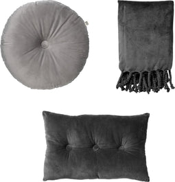 Dutch Decor VOORDEELSET - SHADES OF GRAY - Olly & Valerie & Florijn - Micro Chip - grijs & Charcoal Gray - antraciet | Set van 3 stuks - Inclusief binnenkussen