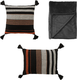 Dutch Decor VOORDEELSET TAMAR BLACK - Set van 2 kussens en 1 plaid - grijs & zwart | Tamar + Charlie - Inclusief binnenkussen