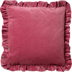 Dutch Decor YARA - Kussenhoes 45x45 cm - 100% katoen - velvet - met ruches - Heather Rose - roze - met rits