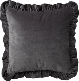 Dutch Decor YARA - Sierkussen katoen 45x45 cm - velvet - Charcoal Gray - antraciet - ruches rondom - Inclusief binnenkussen