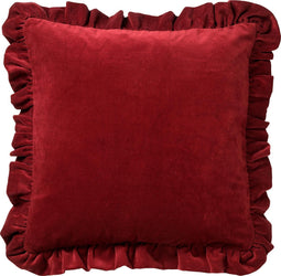 Dutch Decor YARA - Sierkussen katoen 45x45 cm - velvet - Merlot - rood - ruches rondom - Inclusief binnenkussen