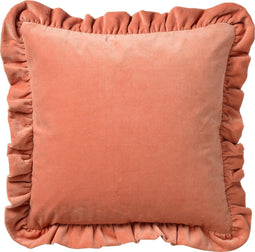Dutch Decor YARA - Sierkussen katoen 45x45 cm - velvet - Muted Clay - roze - ruches rondom - Inclusief binnenkussen