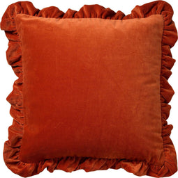 Dutch Decor YARA - Sierkussen katoen 45x45 cm velvet - Potters Clay - oranje - ruches rondom - Inclusief binnenkussen