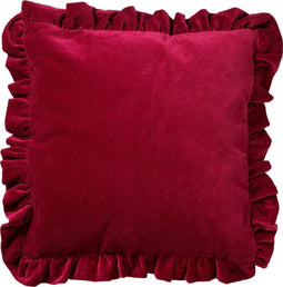 Dutch Decor YARA - Sierkussen katoen 45x45 cm - velvet - red plum - roze - ruches rondom - Inclusief binnenkussen
