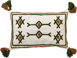 Dutch Decor ZITA - Kussenhoes katoen 40x60 cm - Chive - groen / wit / bruin - met flosjes - met rits - zonder binnenkussen