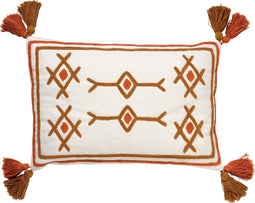 Dutch Decor ZITA - Kussenhoes katoen 40x60 cm - Snow White - wit / bruin / terra - met flosjes - met rits - zonder binnenkussen