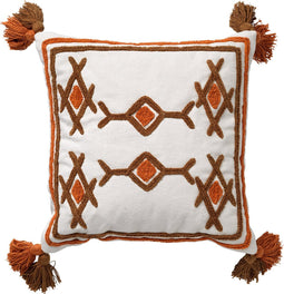 Dutch Decor ZITA - Sierkussen katoen 45x45 cm - Snow White - wit / bruin / terra - Kussen met flosjes - Inclusief binnenkussen