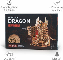 iDventure Marble Run Dragon - Bouwpakket Knikkerbaan - 260 Onderdelen en 15 Metalen Knikkers - Hout