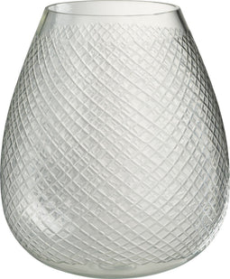 J-Line vaas Geruit - glas - transparant - large - Ø 25.5 cm