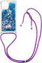 Lunso - Backcover hoes met koord - Geschikt voor iPhone 13 - Glitter Blauw