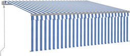 vidaXL - Luifel - automatisch - uittrekbaar - met - rolgordijn - 4,5x3 - m - blauw - wit