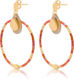 Scmyk EG-271 C - Oorbellen - Goud plated met oranje kraaltjes en parelmoer druppel - Goudkleurig