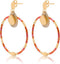 Scmyk EG-271 C - Oorbellen - Goud plated met oranje kraaltjes en parelmoer druppel - Goudkleurig