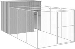 vidaXL - Hondenhok - met - ren - 214x457x181 - cm - staal - lichtgrijs