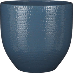 Mica Decorations - Plantenpot/bloempot - terracotta - blauw glans flakes relief- D29/H26 cm