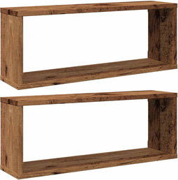 vidaXL - Wandschappen - kubus - 2 - st - 60x15x23 - cm - bewerkt - hout - oud - houtkleur