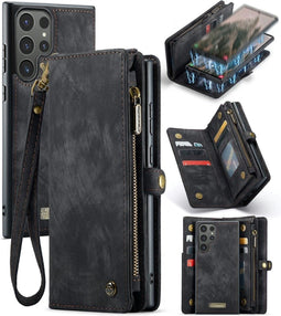 Caseme Geschikt voor Samsung Galaxy S24 Ultra hoes - Vintage 2 in 1 portemonnee - Zwart