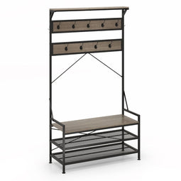 Coast Kapstok - 4-in-1 Garderoberek met 11 Haken en Schoenenrek - Grijs - 102 x 40 x 184 cm