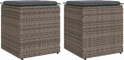 vidaXL - Tuinkrukken - met - kussens - 2 - st - 40x40x43 - cm - poly - rattan - grijs