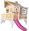 AXI Emma Speelhuis in Bruin/Wit - Met Verdieping en Paarse Glijbaan - Speelhuisje voor de tuin / buiten - FSC hout - Speeltoestel voor kinderen