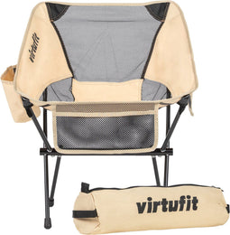 VirtuFit Camping Stoel Compact - Opvouwbare Strandstoel met Draagtas - Inclusief Armsteunen - Beige