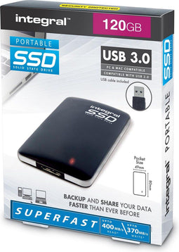 IIntegral - draagbare SSD harde schijf - 120 GB- zwart