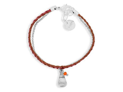 Scmyk BG-267 - Bedelarmband - Donkerroze gevlochten leren met zilver plated druppeltje - 16-18 cm verstelbaar