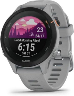 Garmin Forerunner 255S 41 mm grijs/zwart met een grijse siliconen polsband