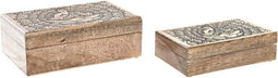 Doos-Juwelenkistje DKD Home Decor Bruin Mangohout 25 x 17 x 9 cm Donkerbruin (2 Stuks)