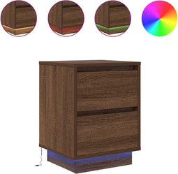 vidaXL - Nachtkastje - met - LED-verlichting - 38x34x50 - cm - bruin - eiken