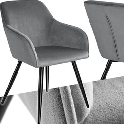 tectake® Eetkamerstoel Marilyn - Gestoffeerd - Ergonomisch - Grijs/zwart