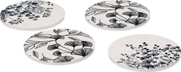 Atmosphera Presentatie schotel - Glas tekening - Set van 4 - Witte bloemen - D10cm