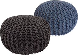SVJ Poefs Rond - 55 x 55 x 37 cm - Katoen - Grijs/Blauw - Set van 2