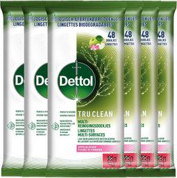Dettol Tru Clean Bio Schoonmaakdoekjes - 288 doekjes - Krachtig tegen vet en vuil - Appleblossom geur (6 x 48 stuks)