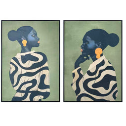 Schilderij Home ESPRIT Zwart Groen Vrouw Modern (2 Stuks)