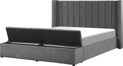 NOYERS - Bed met opbergruimte - Grijs - 140 x 200 cm - Fluweel