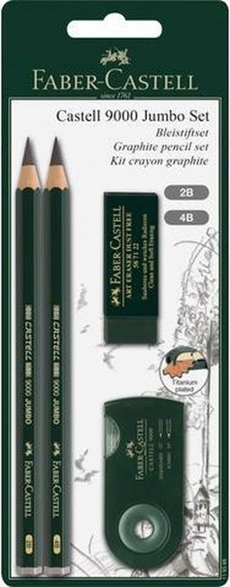 Faber-Castell grafietpotloden - serie 9000 Jumbo - set potlood + gum + slijper - FC-119398