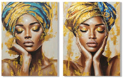 Home ESPRIT - Schilderij Koloniaal Afrikaanse - Handgeverfd Turkoois Gouden - 90 x 3 x 120 cm (2 stuks)
