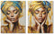 Home ESPRIT - Schilderij Koloniaal Afrikaanse - Handgeverfd Turkoois Gouden - 90 x 3 x 120 cm (2 stuks)