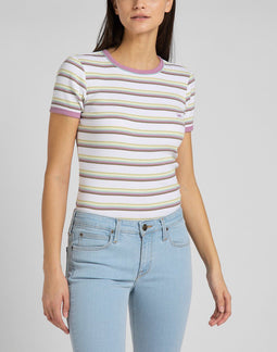 Lee Dames Stripe Tee - T-shirt - Normale pasvorm - Maat L - Gemengde kleuren