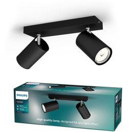 Philips Kosipo - opbouwspot - 2-lichts draaibaar - zwart