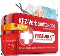HELDENWERK - Verbanddoos & EHBO-kit Auto - DIN 13164:2022 Norm - Rood Waterafstotend Nylon -