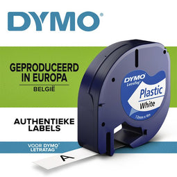 Dymo - Labele dymo letratag 91201 plastic 12mm zwart op wit | 10 stuks
